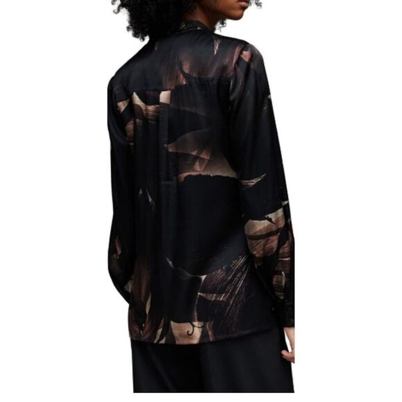 AllSaints Toni Iris Silk Blend Shirt Button Up Coffee Brown NEW - Picture 2 of 14